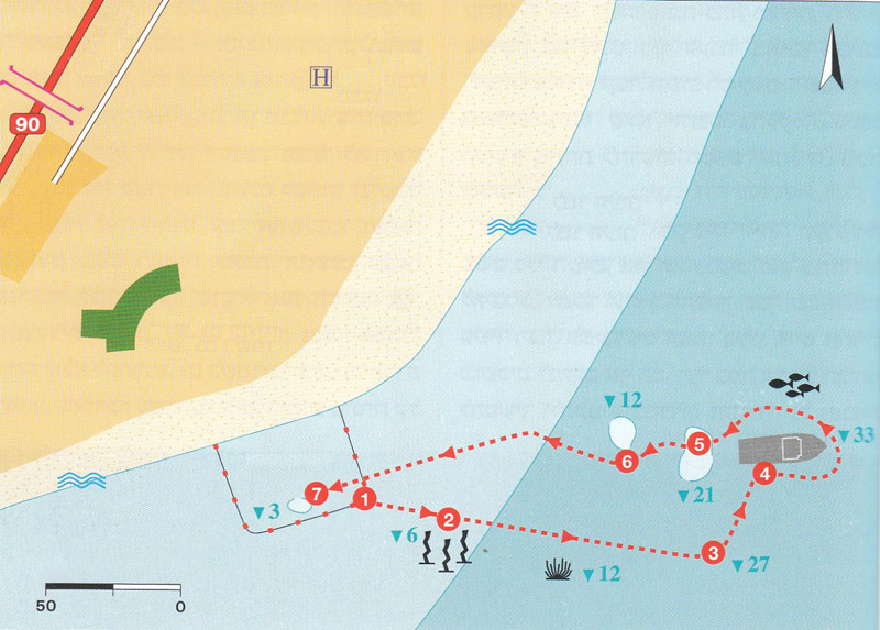 Схема погружения к затонувшему судну Итуш в Эйлате