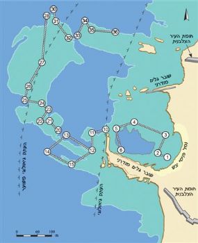 Схема погружений Подводный археологический парк Кейсария