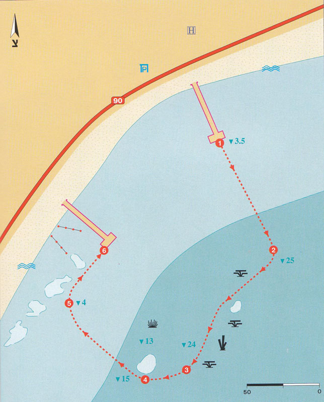 Схема погружения Южный пляж (South Beach) в Эйлате